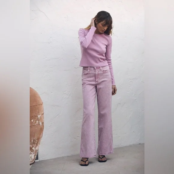 Amo Jeans Frida Wide Leg High Waisted Peony Pink Jeans 26 - Picture 3 of 12